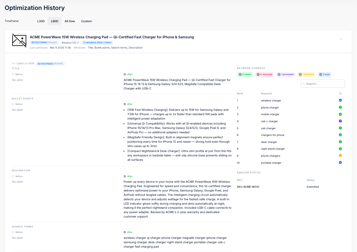 Optimization History page